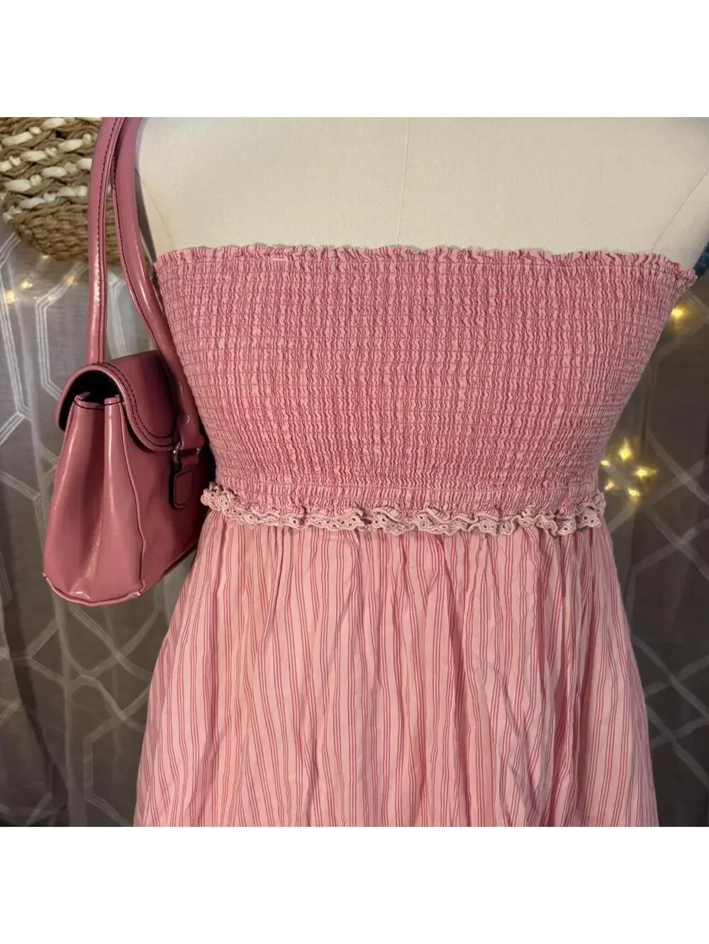 Vintage Victoria’s Secret Pink strapless smocked mini dress size S - Picture 3 of 8
